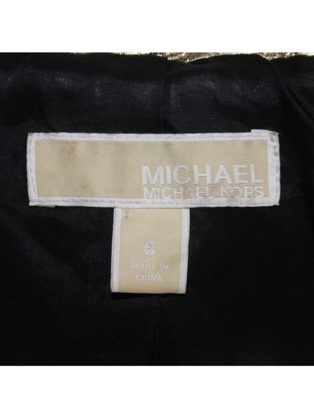 Michael Kors Blazer Jacket Sz 8 Gold Crinkle Quilted Pockets Poly Jacket - Picture 7 of 11